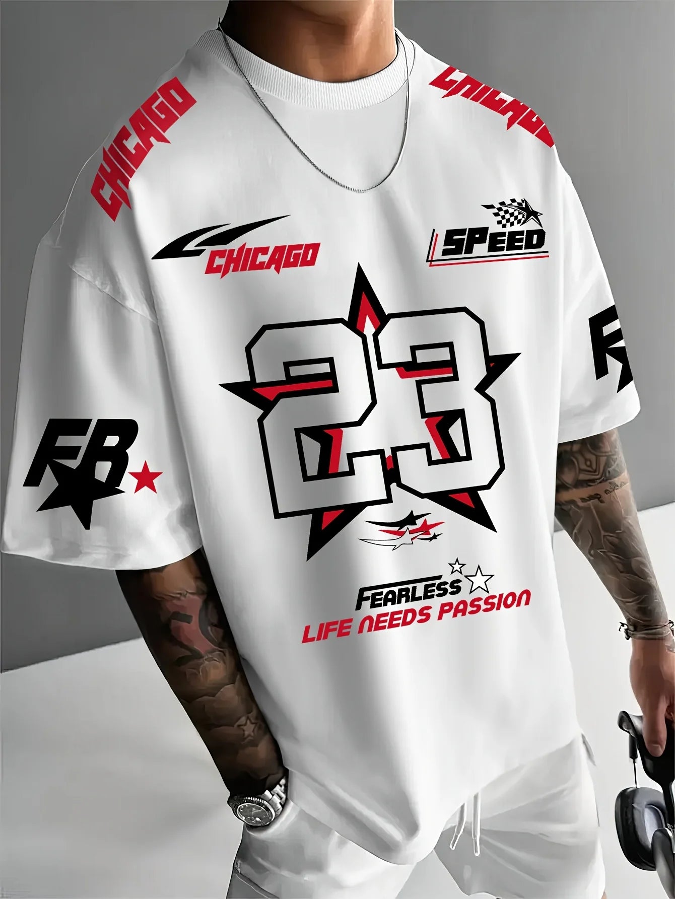 تيشيرت رياضي رجالي جديد لصيف 2025، قميص شيكاغو رقم 23 مطبوع رقميًا، تيشيرت رياضي رجالي كاجوال