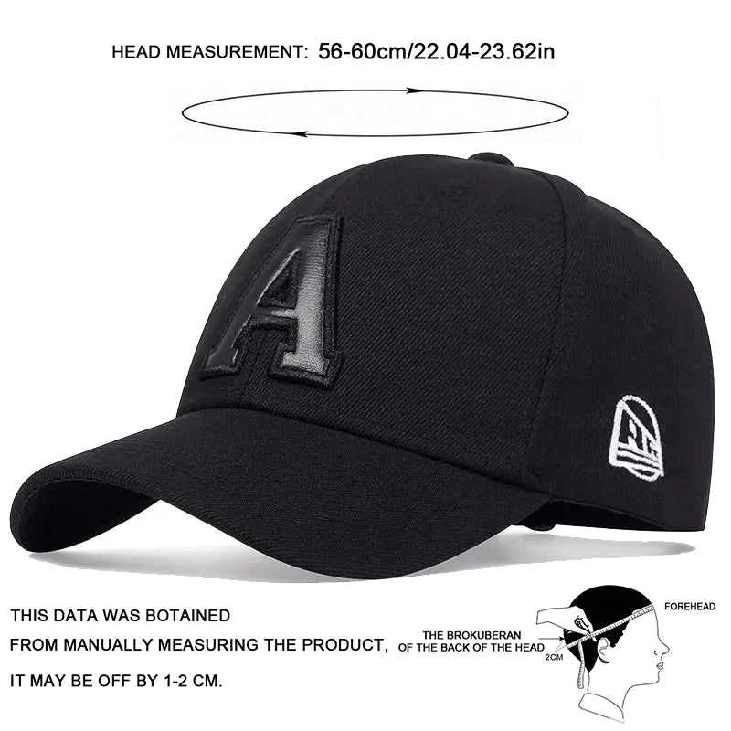 قبعات بيسبول للجنسين بشعار حرف A مطرز من الجلد للربيع والخريف، قبعات كاجوال قابلة للتعديل، قبعات واقية من الشمس