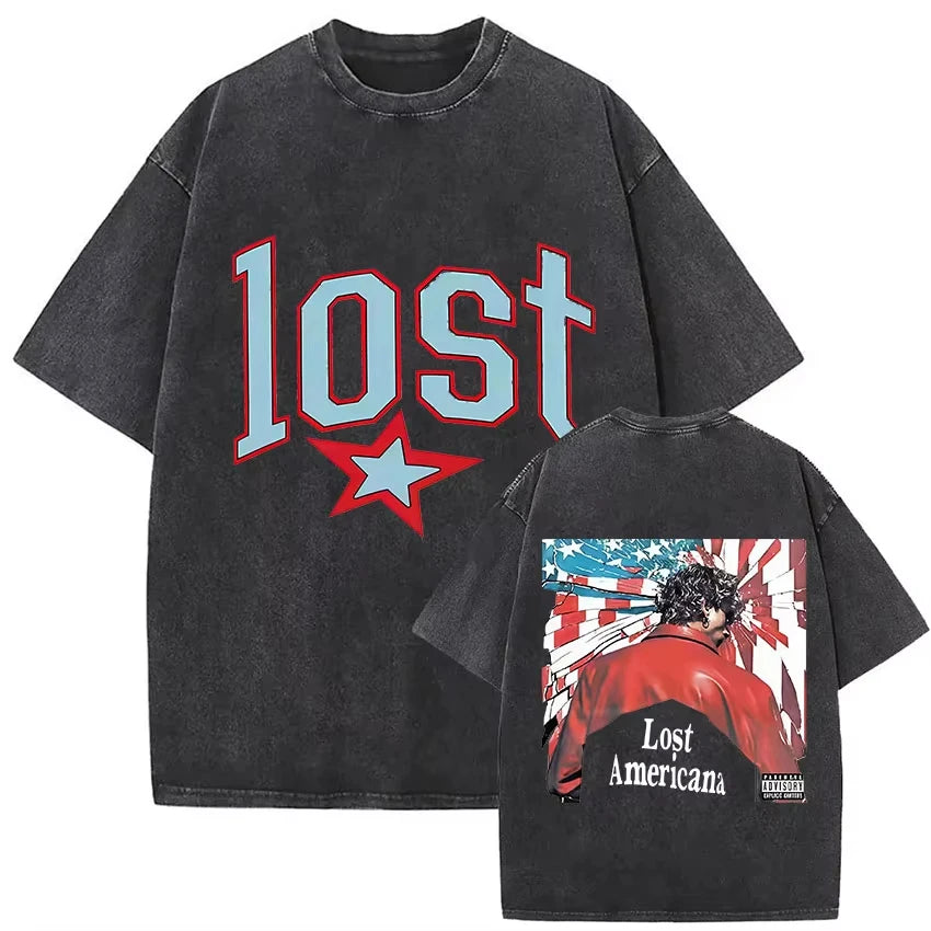 تي شيرت رجالي ونسائي صيفي بأكمام قصيرة من القطن بتصميم عتيق من مجموعة MGK Lost Americana Tour 2025-2026، هدية للمعجبين