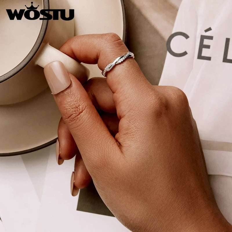 خاتم WOSTU Hot 100% من الفضة الإسترليني عيار 925 بتصميم لامع قابل للتكديس، هدية مجوهرات أصلية أنيقة للنساء XCH7649