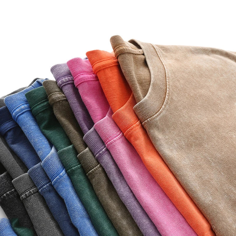 تيشيرت صيفي رجالي، قطن ثقيل 230 غرام، بتصميم كلاسيكي مغسول، فضفاض، بأكمام قصيرة، مناسب لملابس الشارع.