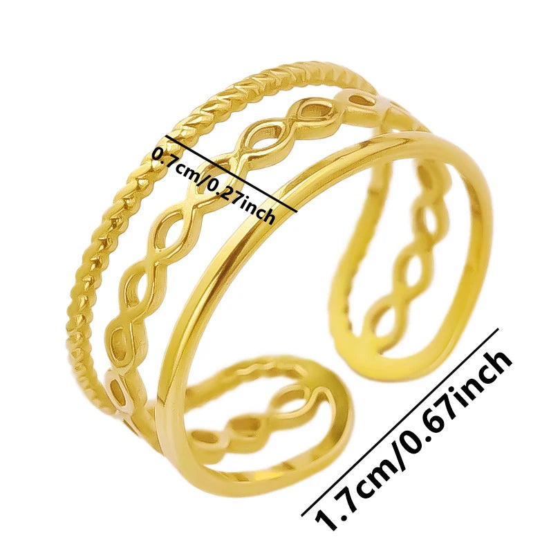 خواتم من الفولاذ المقاوم للصدأ مطلية بالذهب الحقيقي، 1/5 قطع/مجموعة، إكسسوارات للنساء والرجال، خاتم مفتوح قابل للتعديل بتصميم فراشة وقلب سميك