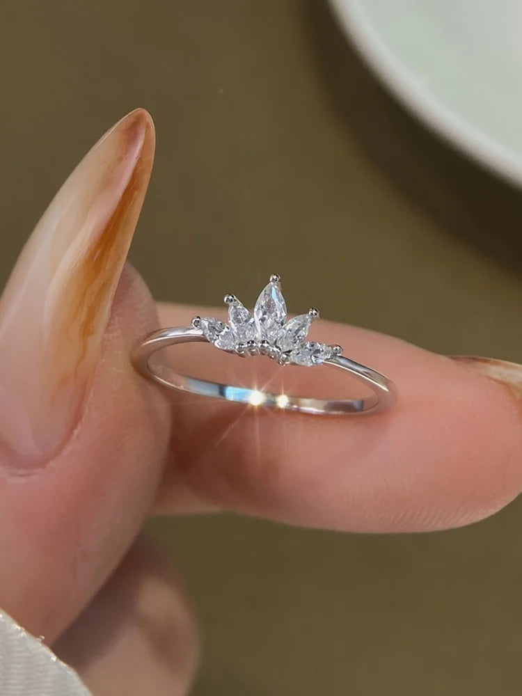 خاتم فضة إسترليني عيار 925 بتصميم كلاسيكي بسيط مرصع بتاج من الزركون، خاتم فاخر عالي الجودة للنساء، مناسب للخطوبة والزفاف