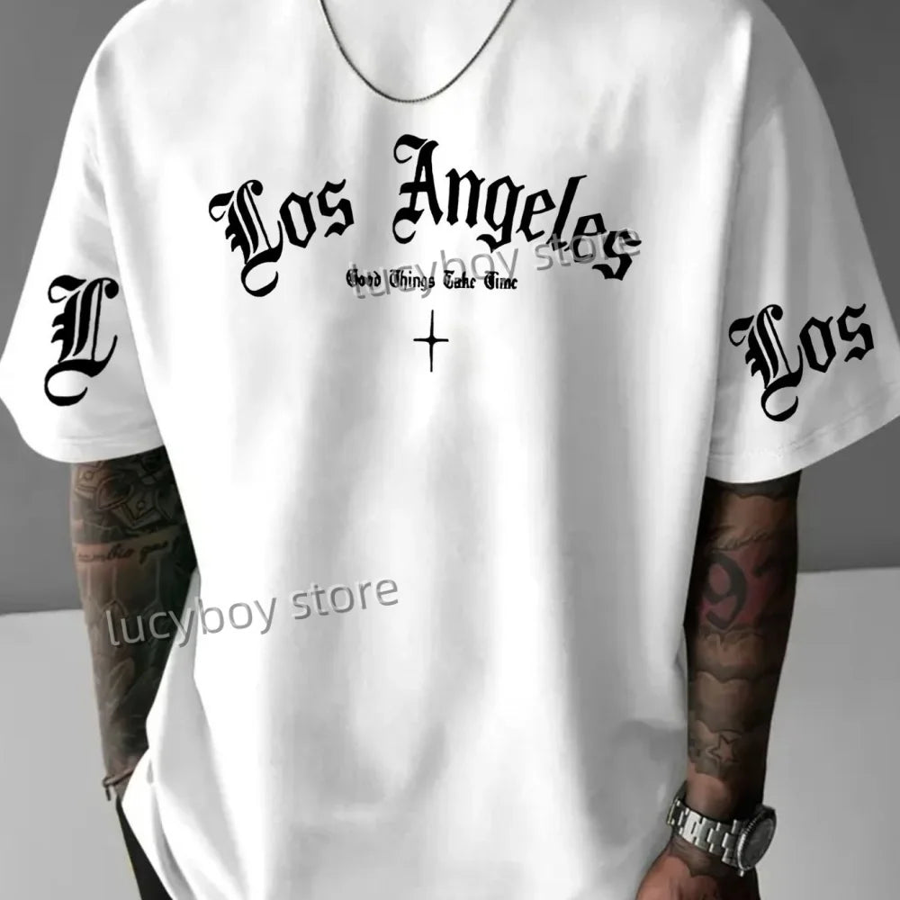 تي شيرت رجالي مطبوع عليه شعار لوس أنجلوس 2025، بأكمام قصيرة، ورياضة كرة قدم، ومقاسات كبيرة، ورقبة مستديرة، وملابس رجالية