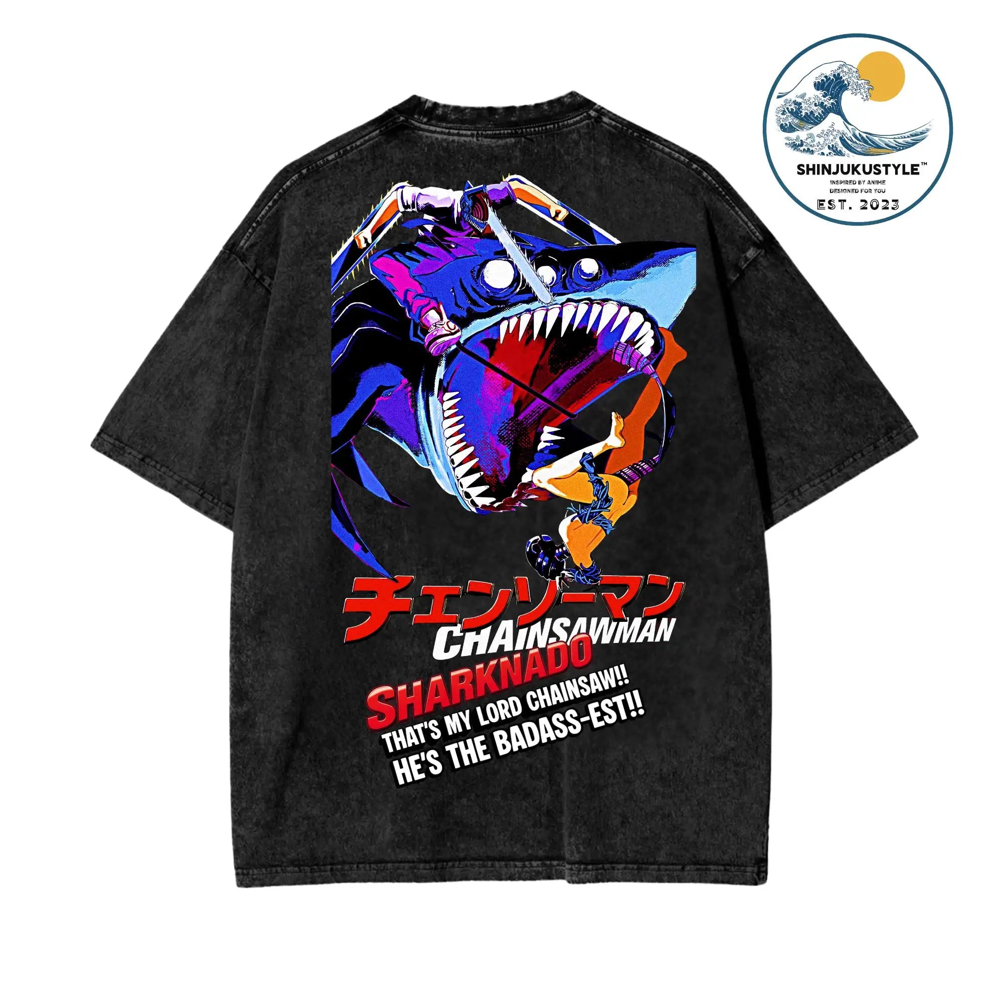 تي شيرت Chainsaw Man X Reze Devil T-Shirt بغسيل حمضي كبير الحجم من الرسوم المتحركة Mange للرجال والنساء ملابس الشارع الكلاسيكية بأكمام قصيرة للرجال والنساء