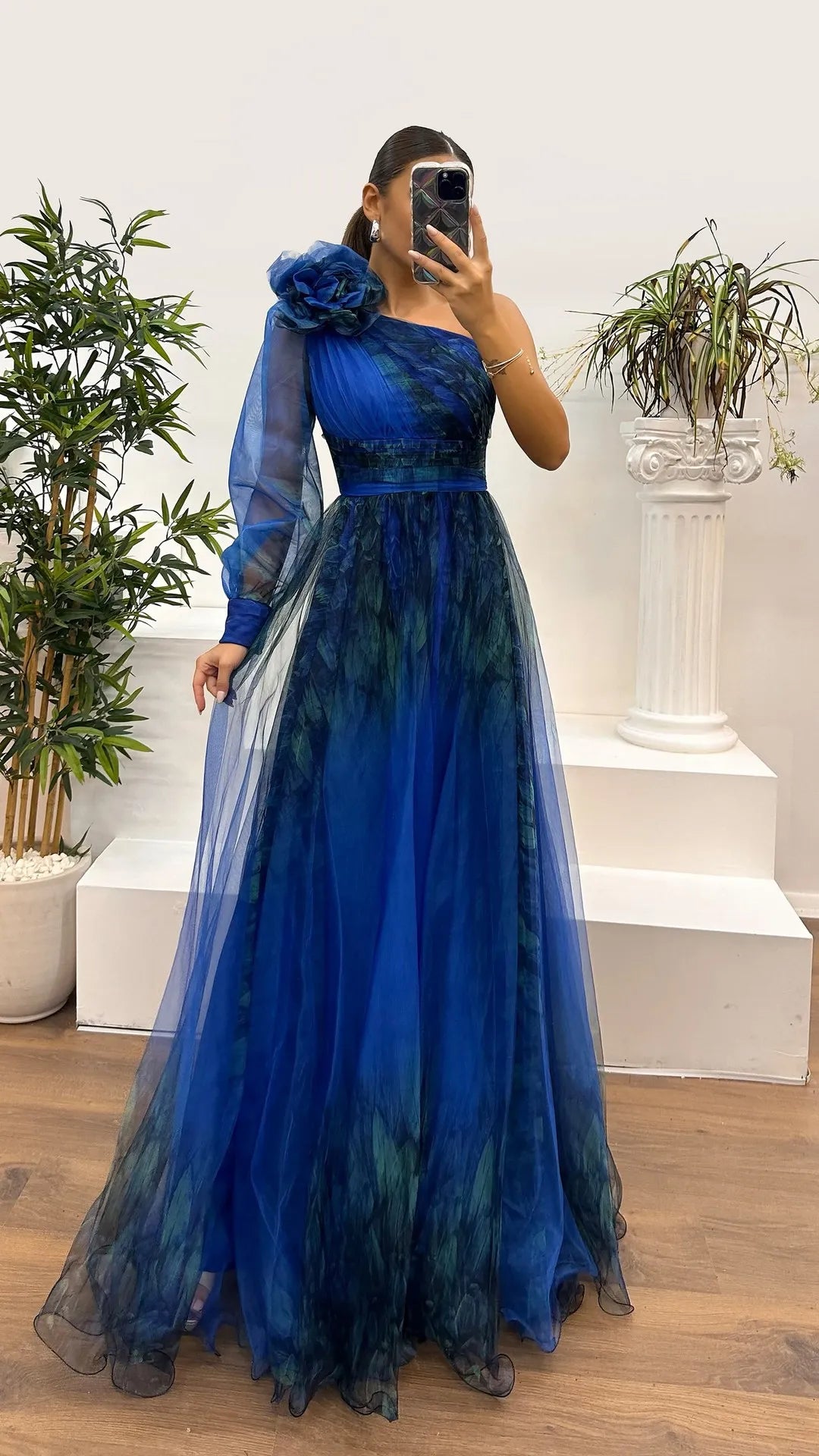 2025 Women Evening Dress Off Shoulder Pleated Long Lantern Sleeve Split Hem Maxi Dress Rhinestone Decor High Waist Party Dresses