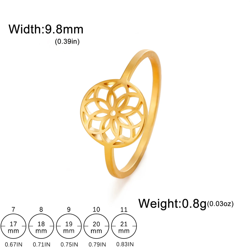 Skyrim Women Flower of Life Ring Sacred Geometry Stainless Steel Rings Vintage Amulet Jewelry Birthday Gift New In Wholesale