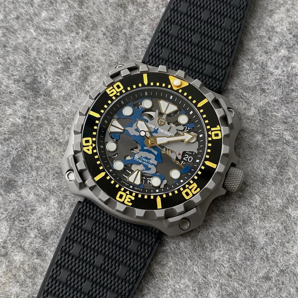 ساعة باجاني ديزاين 40 مم مجوفة للرجال بتصميم عسكري ميكانيكي من التيتانيوم للغوص والرياضة للرجال ساعات ميكانيكية أوتوماتيكية