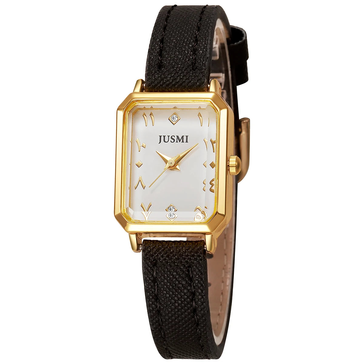 ساعة يد نسائية كوارتز بتصميم كلاسيكي بسيط، بعلبة مستطيلة من سبيكة معدنية مرصعة بأحجار الراين، مناسبة للارتداء اليومي، هدية مثالية لعيد الميلاد.