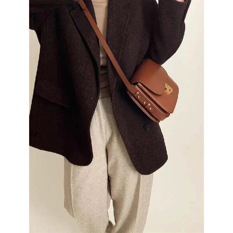 حقيبة توفو جديدة من الجلد الأصلي للنساء ذات ملمس عالي الجودة، حقيبة مربعة صغيرة بكتف واحد، حقيبة تنقل للنساء