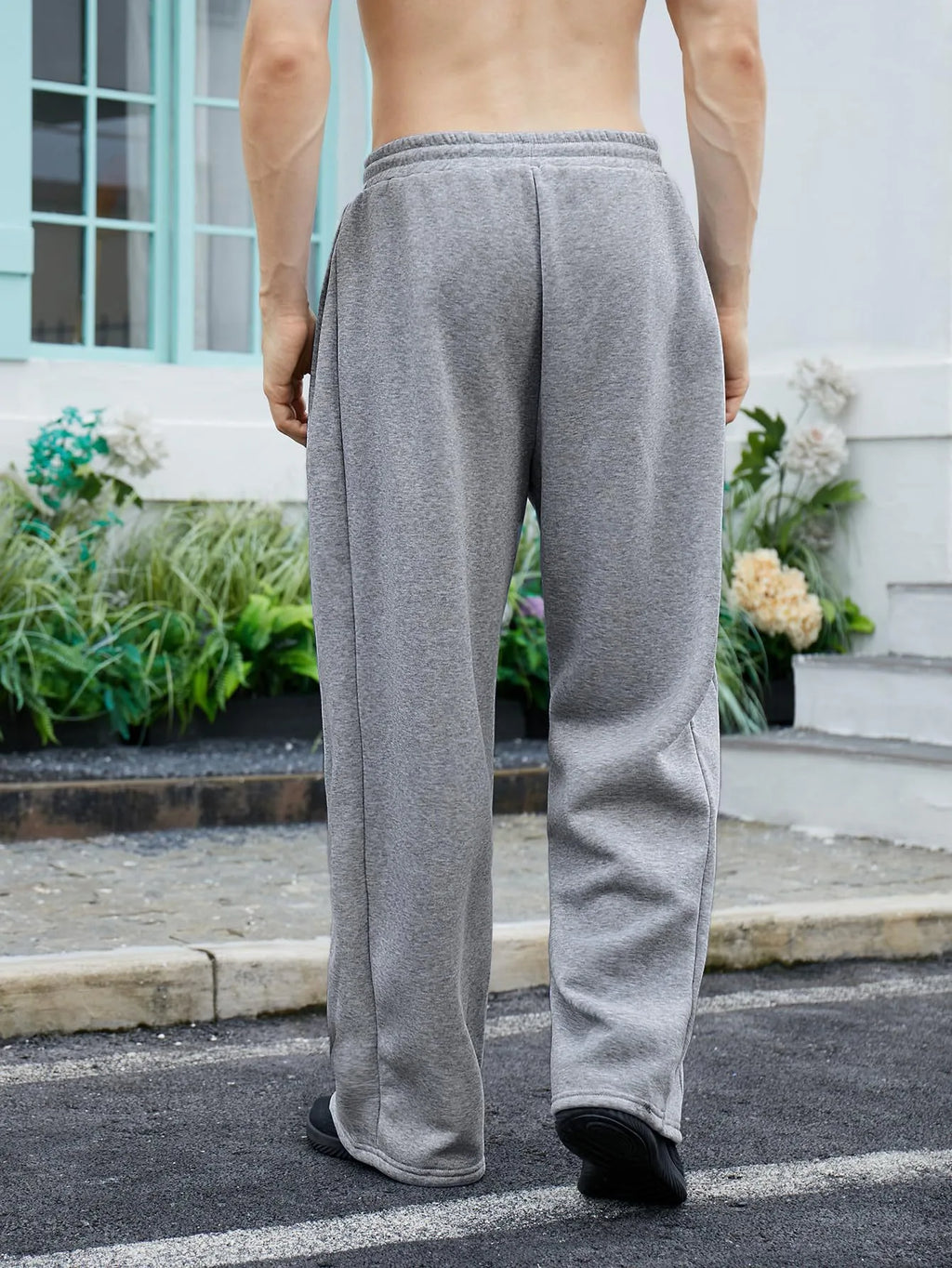 Men's Casual Sports Pants Solid Color Drawstring Waist Wide-Leg Sweatpants Loose Fit with Pockets  Autumn Winter Style