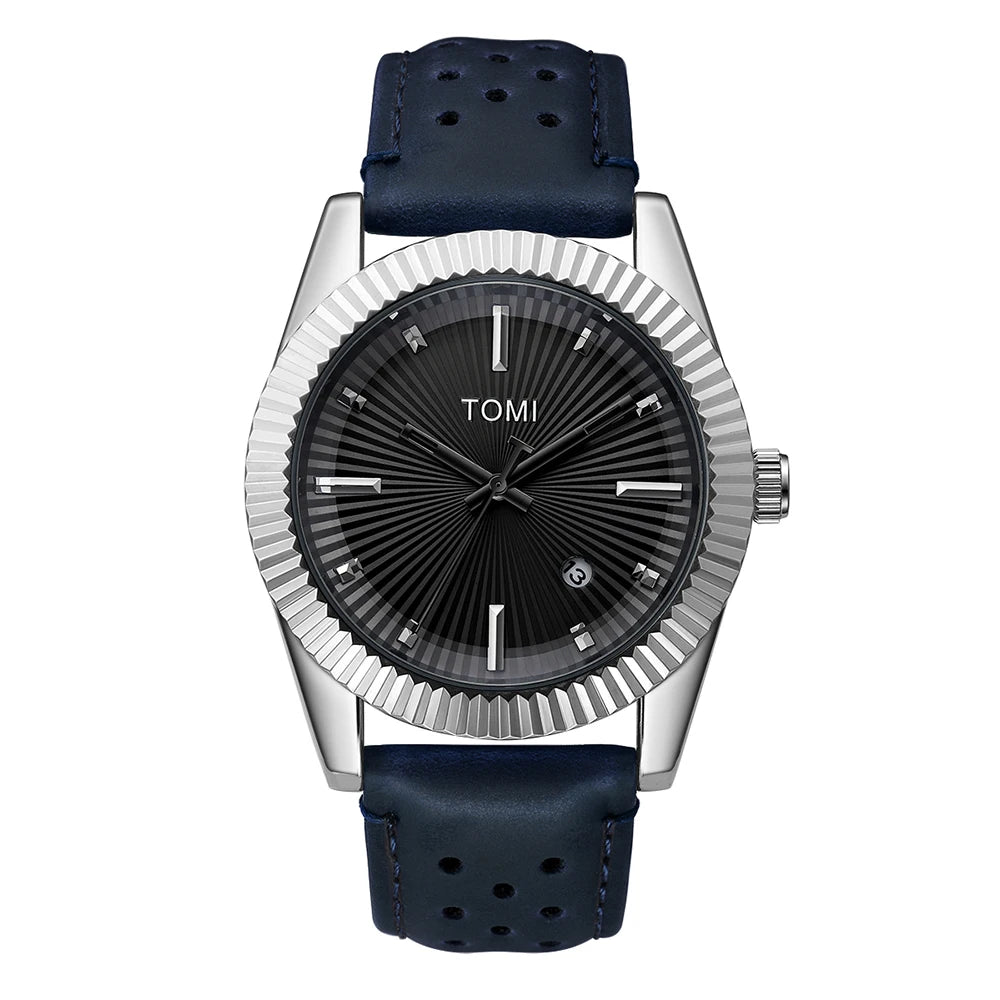 TOMI Men's Fashion Classic Men's and Women's Watch Versatile Trend Business Calendar Brown Leather Quartz Watch