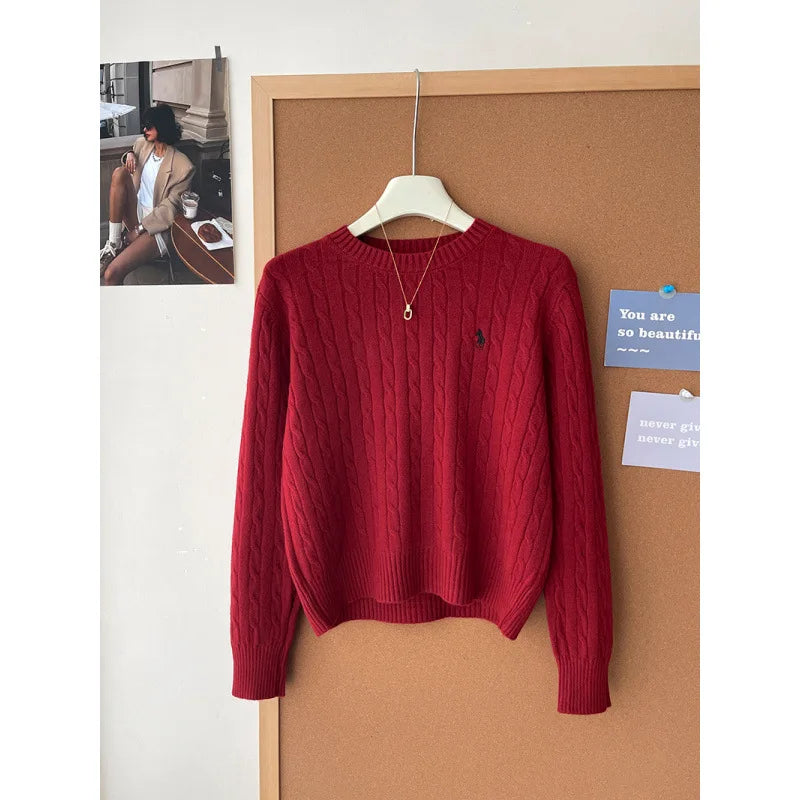 Women's Cashmere Knitted Sweater Embroidered Autumn Winter Layering Base Twist Knitwear Stylish Commute City Style Long Sleeve