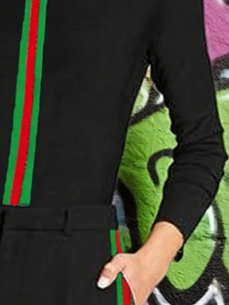 2025 Fashion Women's Clothes Long Sleeves Skinny Contrast Color Striped High Neck T-Shirts Casual Y2k Female Tops