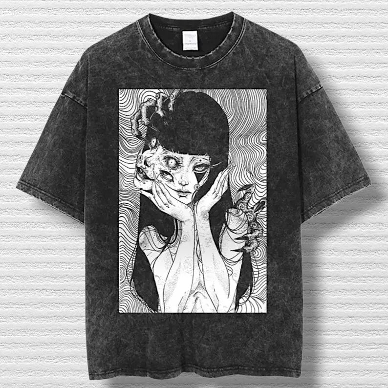تي شيرت تومي من مجموعة جونجي إيتو، تي شيرت بطبعة رسومية أنمي ريترو، تي شيرت مانجا، جديد للجنسين، تي شيرت قطني كبير الحجم، كاجوال