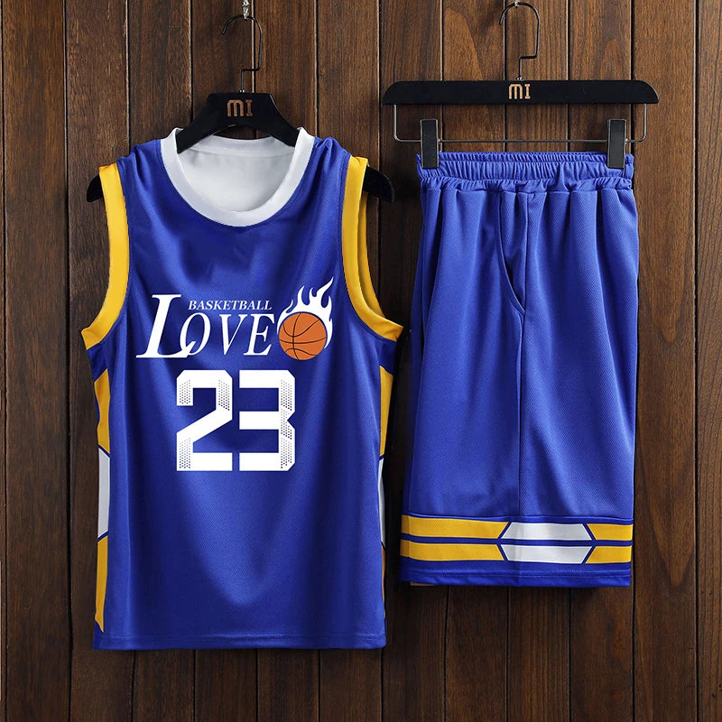 Summer Men's 23 Basketball Jersey Set Club Training Clothes Quick drying Breathable Mesh Material Tank Top Shorts Set