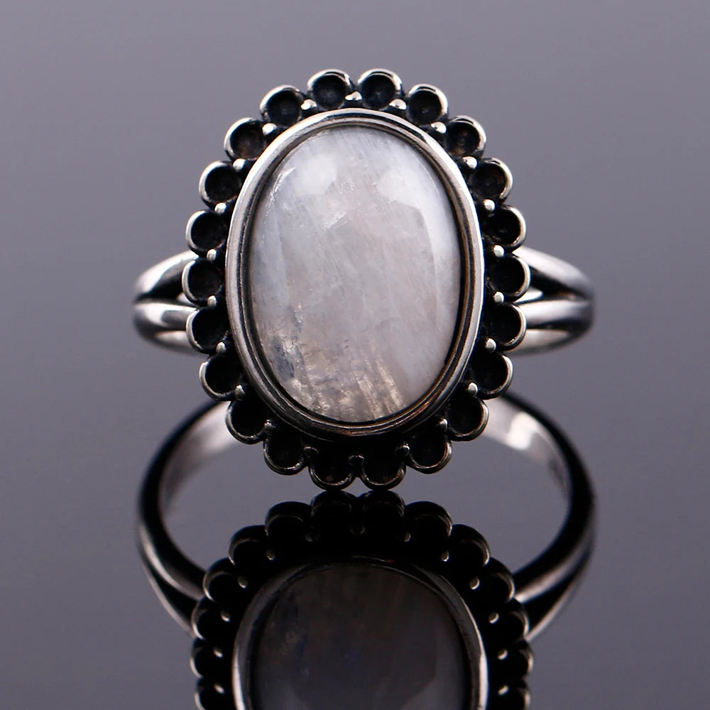 خواتم فضة عيار 925 مرصعة بأحجار القمر الطبيعية الكبيرة، بتصميمات دائرية وبيضوية، هدايا للنساء، مجوهرات فاخرة عتيقة