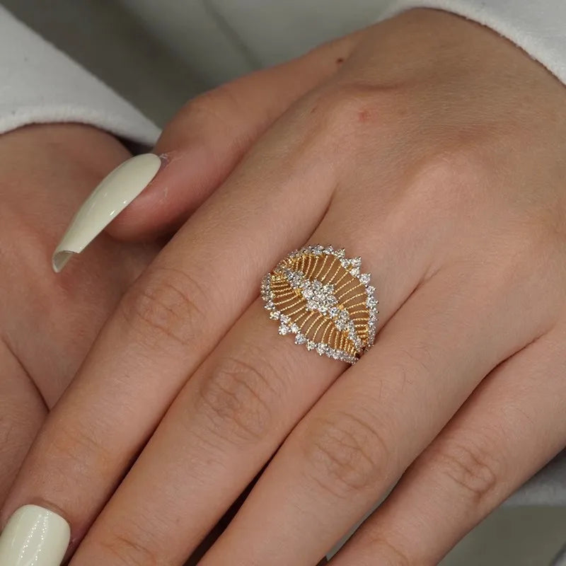 خاتم نسائي أنيق بتصميم دانتيل فرنسي عتيق مرصع بالكريستال، قابل للتعديل، مصنوع من الفولاذ المقاوم للصدأ، مناسب للحفلات، وإكسسوارات مجوهرات، هدية.