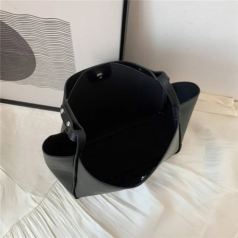 حقائب كتف نسائية بسيطة بتصميم دلو، حقائب يد جديدة بألوان سادة، حقائب تسوق كبيرة الحجم بتصميم كلاسيكي، حقائب جلدية صناعية كبيرة الحجم، إصدار 2024