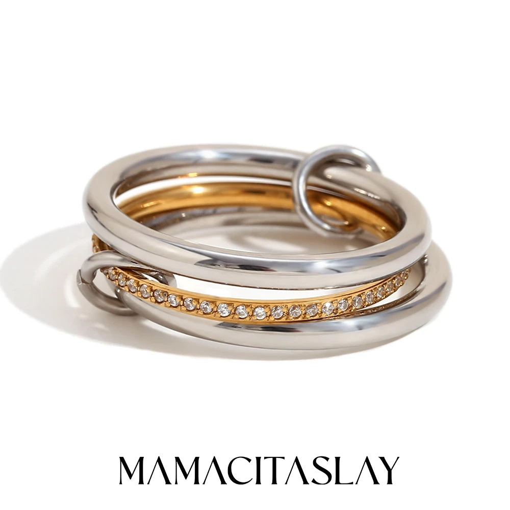 خواتم MamacitaSlay الفريدة الرائعة ذات الثلاثة أو الأربعة أصابع على شكل سلسلة من الفولاذ المقاوم للصدأ، مجوهرات عصرية مقاومة للماء للنساء والرجال، هدايا