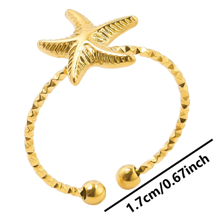 خواتم من الفولاذ المقاوم للصدأ مطلية بالذهب الحقيقي، 1/5 قطع/مجموعة، إكسسوارات للنساء والرجال، خاتم مفتوح قابل للتعديل بتصميم فراشة وقلب سميك