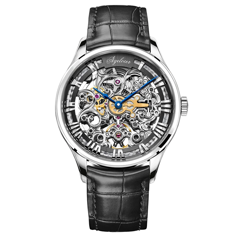 ساعة AGELOCER الأصلية المنحوتة على طراز فن الباروك للرجال، ساعة أوتوماتيكية ميكانيكية فاخرة للأعمال الرسمية، هدية عيد ميلاد للرجال