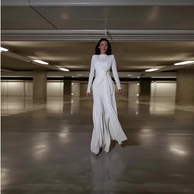 Elegant Long Sleeve Solid Color Dress for Women Autumn New European And American Fashion Solid Color Women's Dress