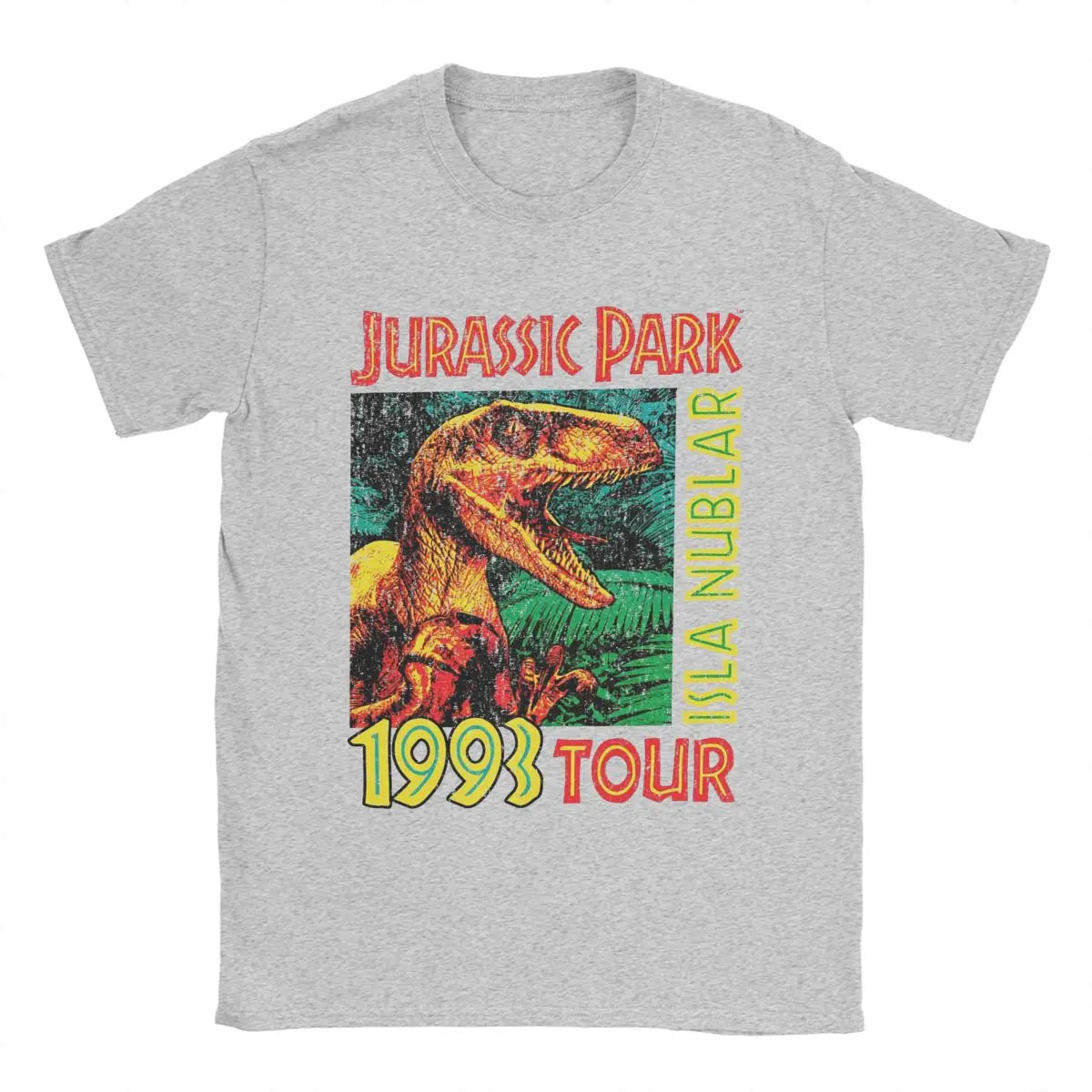تي شيرت رجالي من Jurassic Park Tour 1993 مصنوع من القطن الخالص بأكمام قصيرة ورقبة دائرية ورسومات جرافيكية