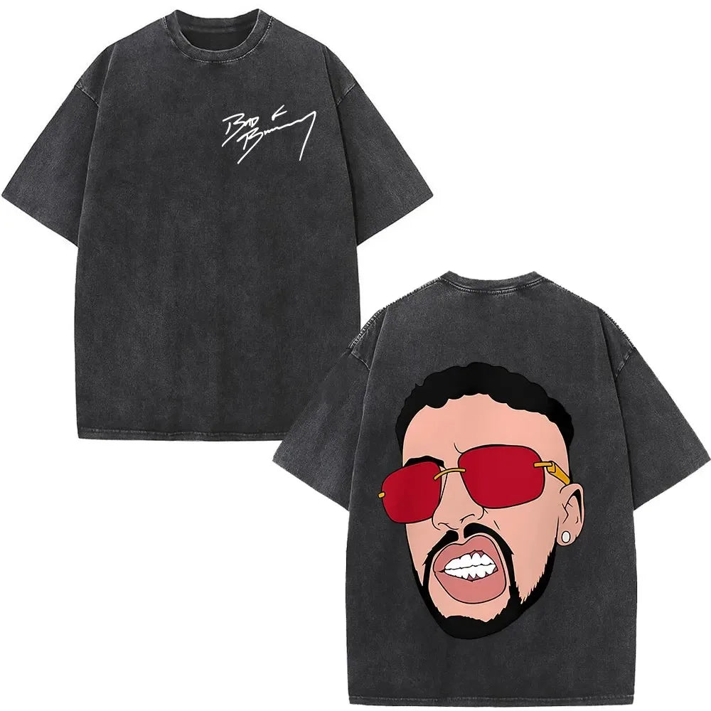 ألبوم Bad Bunny كبير الحجم المغسول Debi Tirar Mas Fotos DTMF تي شيرت جرافيكي للرجال والنساء تي شيرت عتيق ملابس الهيب هوب والشارع