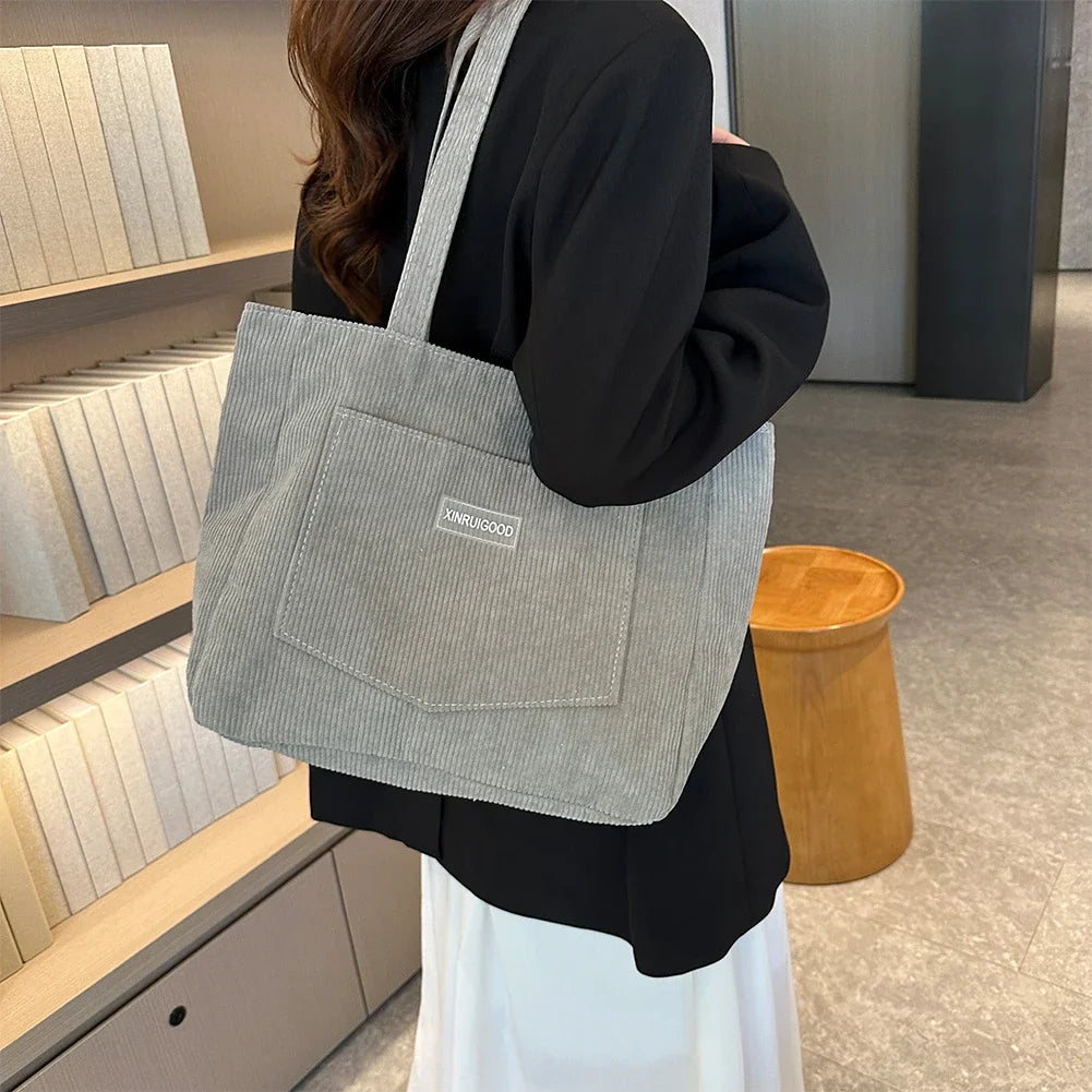 حقيبة يد نسائية من قماش الكوردروي، مقاومة للماء، حقيبة تسوق عملية، حقيبة كتف كبيرة السعة، حقائب يد للمدرسة والعمل والسفر، إصدار جديد لعام 2023