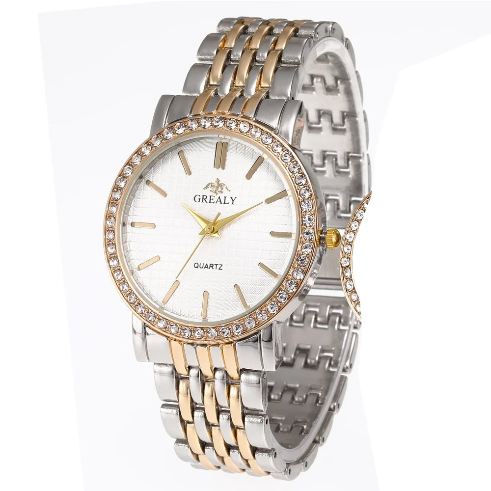 ساعات نسائية عصرية جديدة، ساعات يد أنيقة وبسيطة مرصعة بأحجار الراين، ساعات كوارتز فاخرة للنساء، ساعات ذهبية نسائية، ساعات ريلوجيو فيمينينو