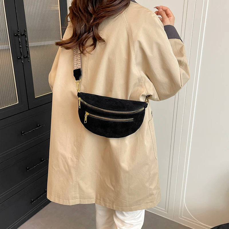 حقيبة صدر نسائية من جلد الغزال الصناعي لفصل الشتاء لعام 2025، حقيبة خصر عصرية، حقيبة خصر، حقيبة سفر غير رسمية، حقيبة كتف نسائية، حقيبة هاتف، محفظة