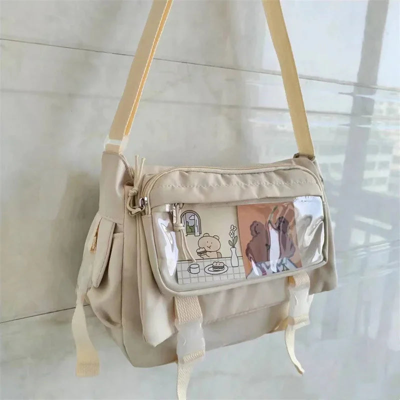 حقيبة كتف قماشية كبيرة السعة للطلاب، حقيبة كتف نسائية متعددة الاستخدامات جديدة من Harajuku اليابانية بلون واحد