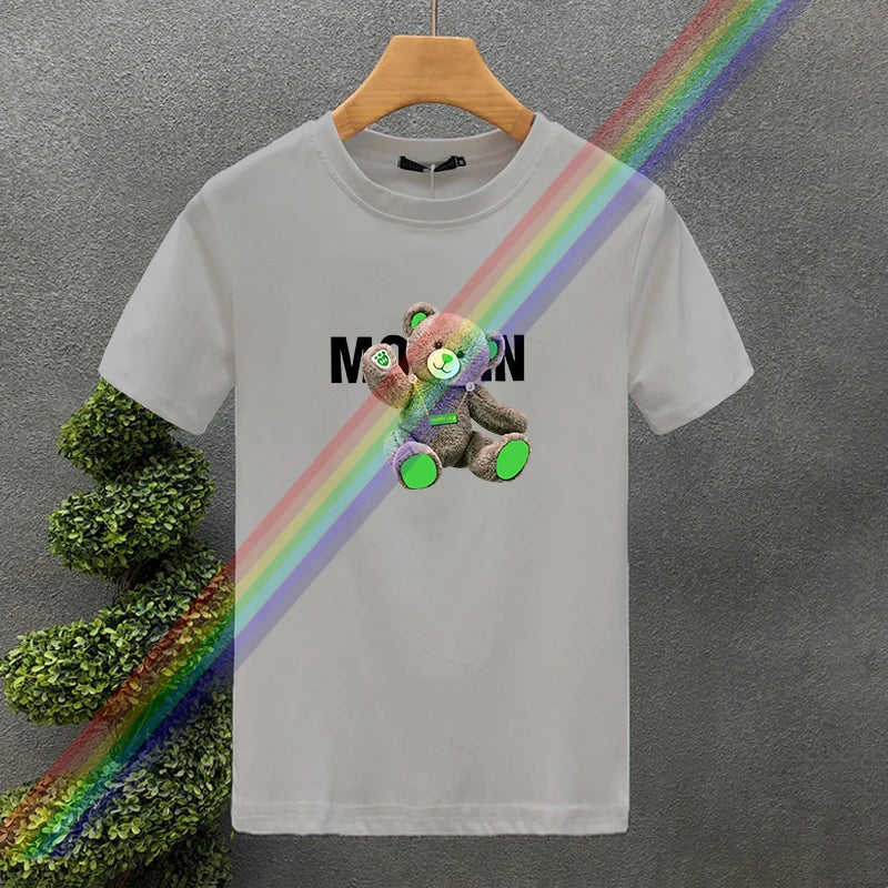 تي شيرت صيفي هاراجوكو للرجال/النساء بأكمام قصيرة، جديد وعالي الجودة، مقاس كبير، مطبوع عليه حرف دب، مصنوع من القطن بنسبة 100%