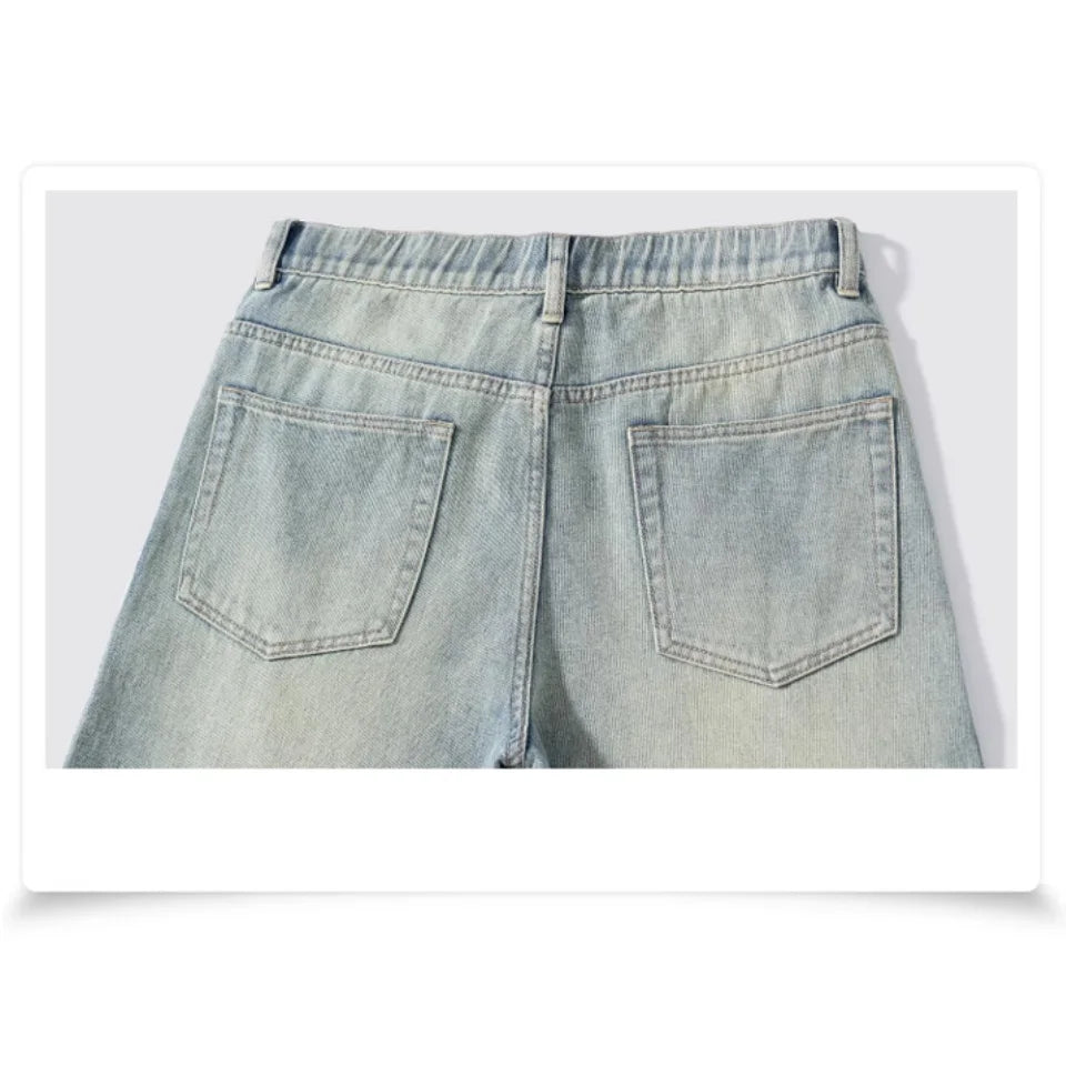 Trendy Men's Straight Leg Jeans Casual Loose Fit Autumn Winter New Style Blue Washed Denim Pants Versatile for All Seasons