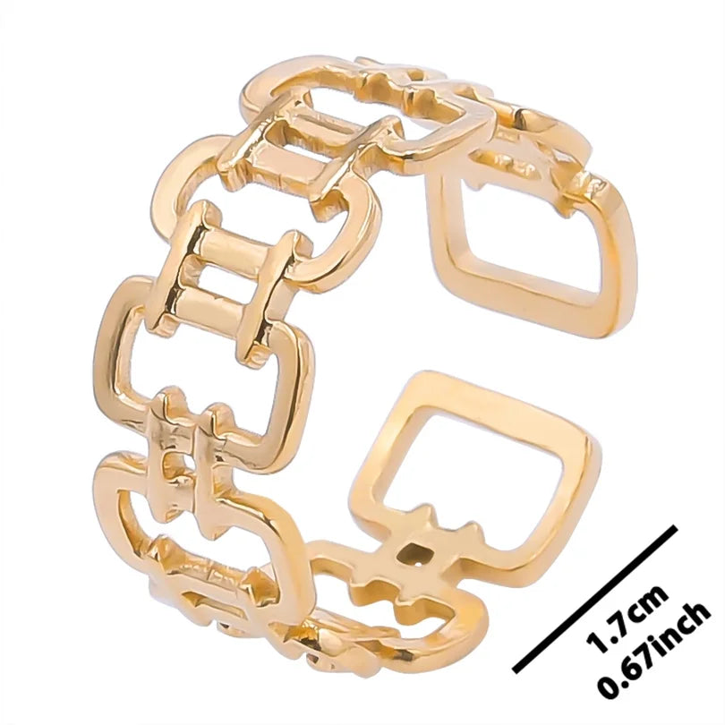 خواتم أنيقة مطلية بالذهب من الفولاذ المقاوم للصدأ، 6 قطع/مجموعة، بتصميمات زهور ونجوم وأوراق شجر وحب وثعبان، خواتم مجردة، مجوهرات نسائية بالجملة