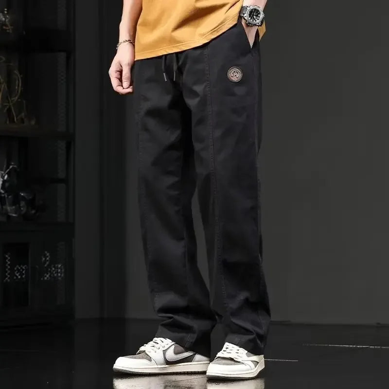 Versatile  Hot Selling Men's Casual Pants Straight Leg Wide Leg Pants with Drawstring Solid Color Men's Fashion Loose Version