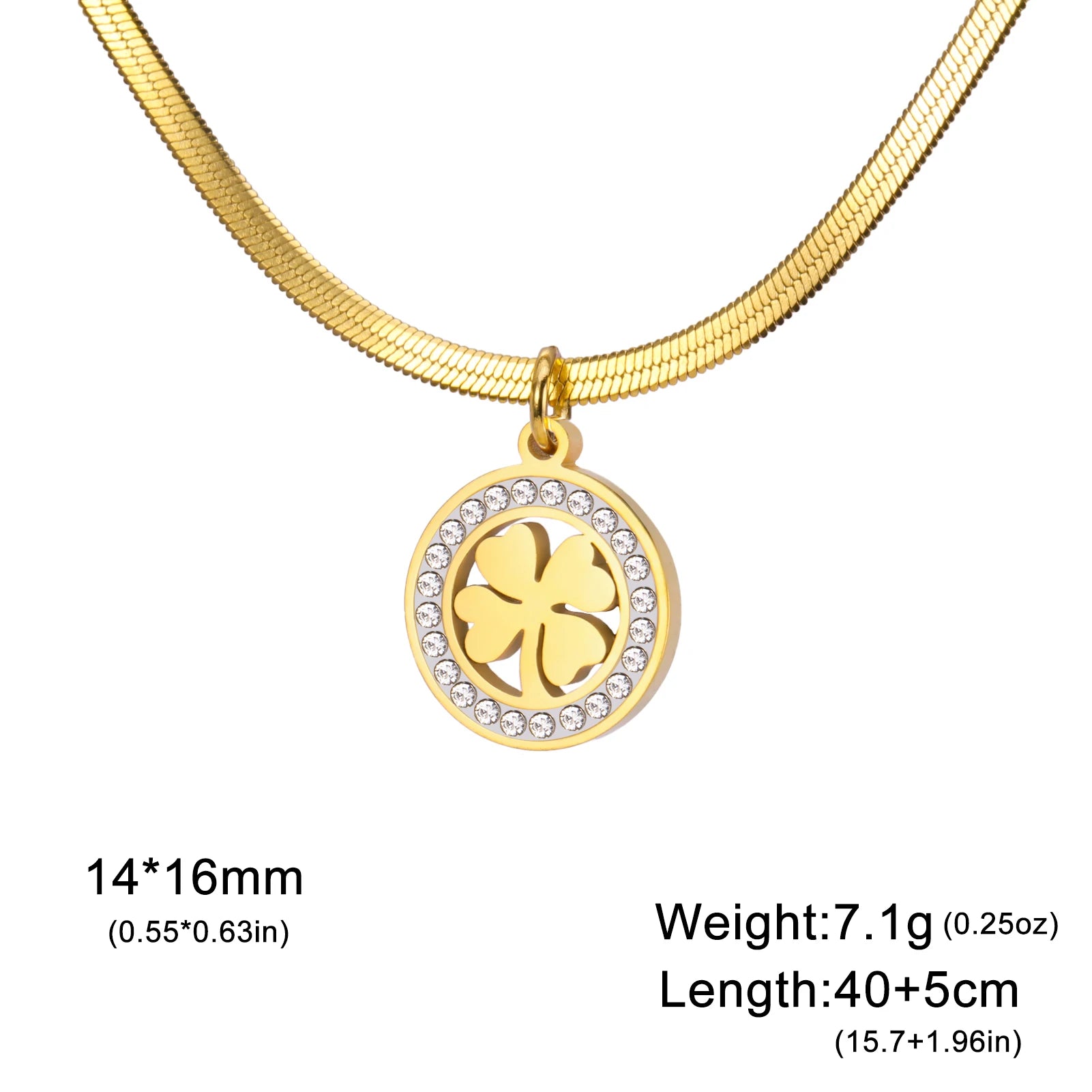 قلادة Skyrim ذات الأربع أوراق من الزركون على شكل زهرة البرسيم، مصنوعة من الفولاذ المقاوم للصدأ باللون الذهبي، مناسبة كهدية عيد الأم للنساء