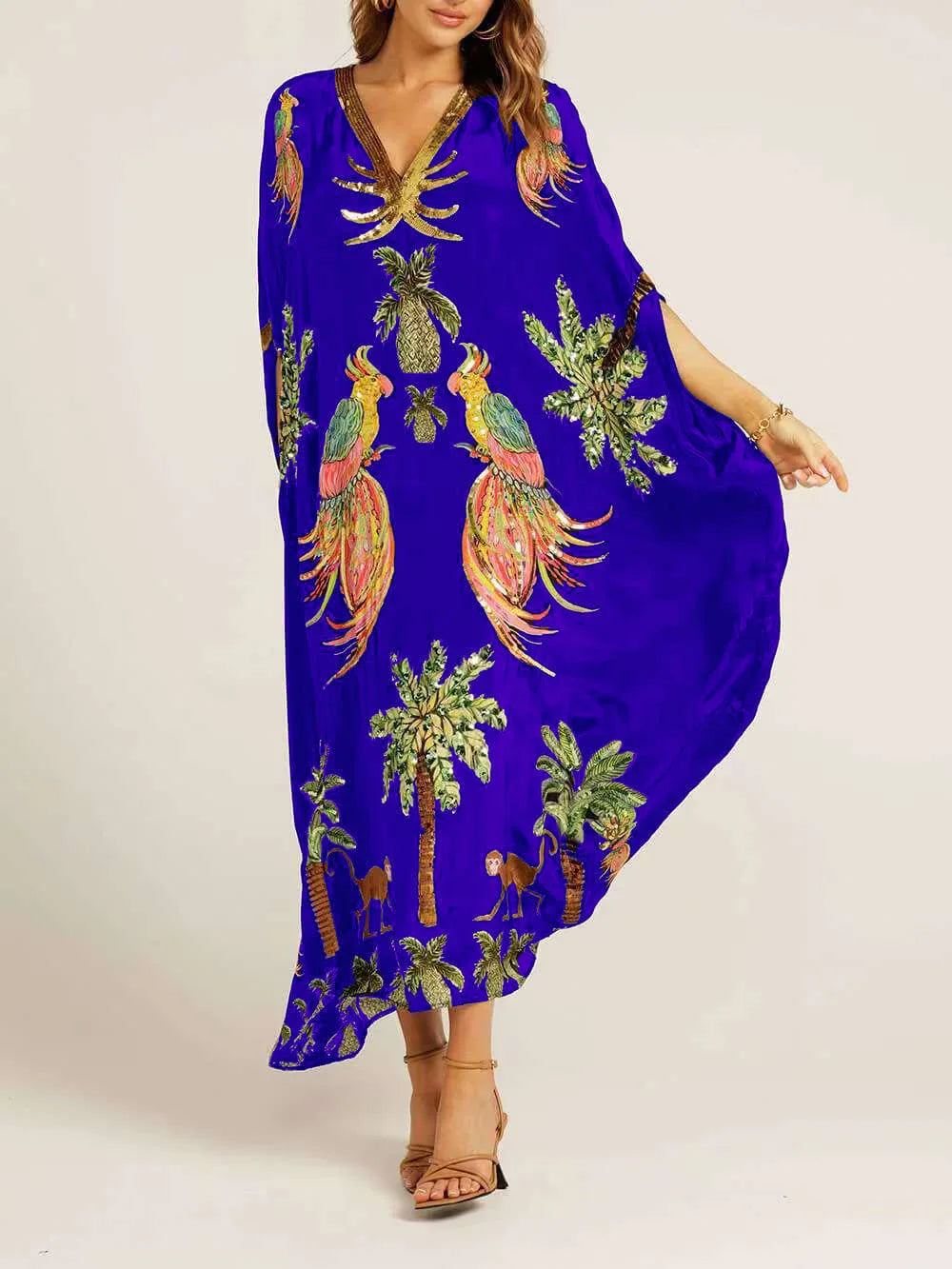 Women Bohemian Maxi Dresses 2025 Summer Loose V-neck Fashion Sexy Hipster Elegant Retro Printed Female Casual Long Robe Vestidos