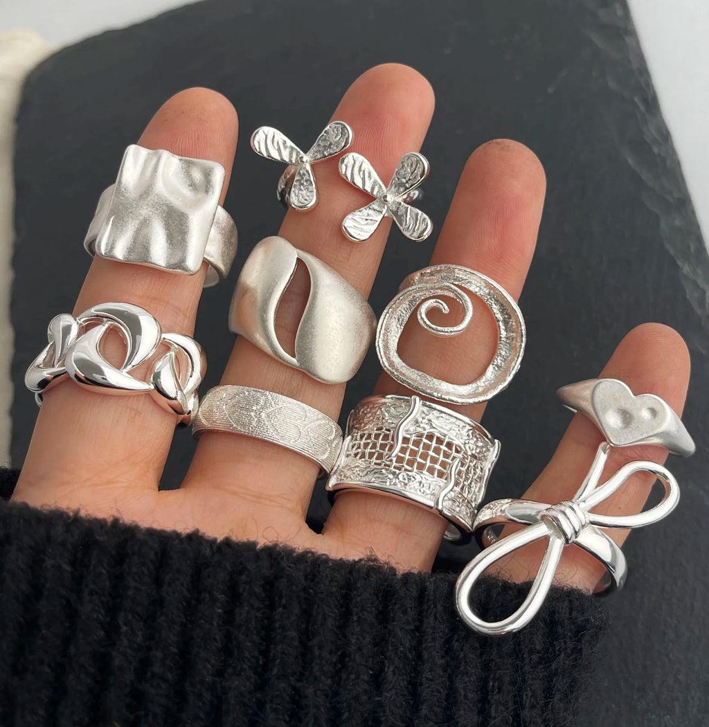 خواتم من الفضة الإسترليني عيار 925 للنساء والأزواج، بتصميم بسيط مصنوع يدويًا، مزينة بالزهور والأقواس والقلوب، هدية مجوهرات فاخرة، مضادة للحساسية.