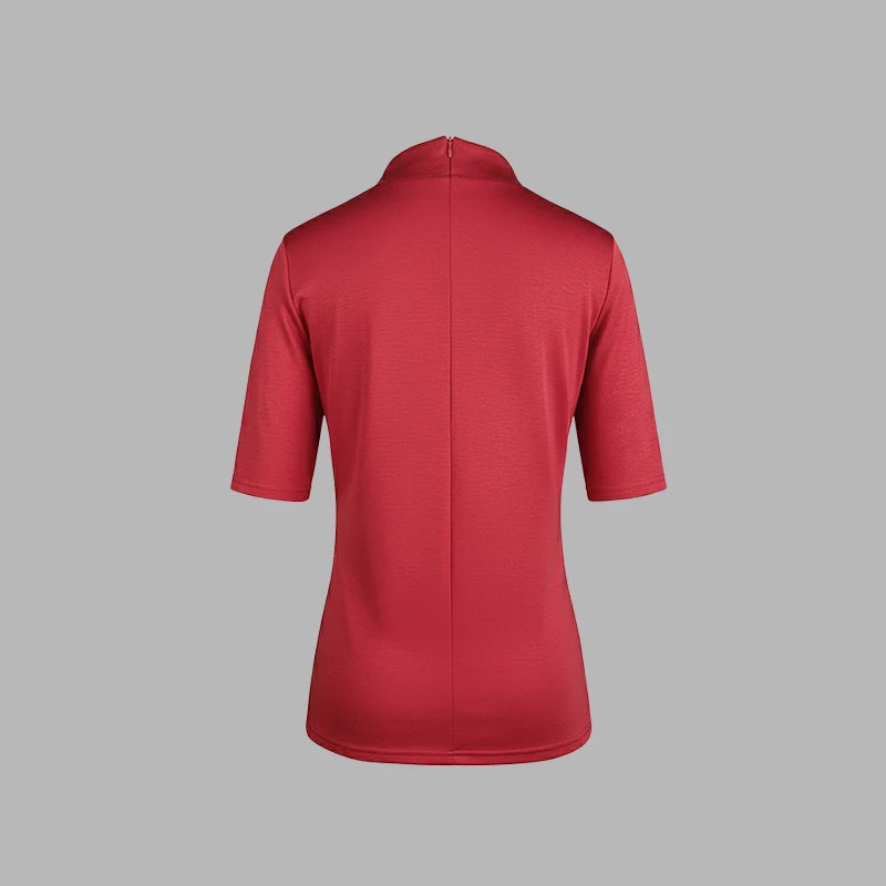 تي شيرتات نسائية مخططة ضيقة باللون الأحمر، ربيع 2025، جديد، نصف كم، رقبة دائرية، ملابس نسائية مريحة بألوان متباينة، ملابس مكتبية