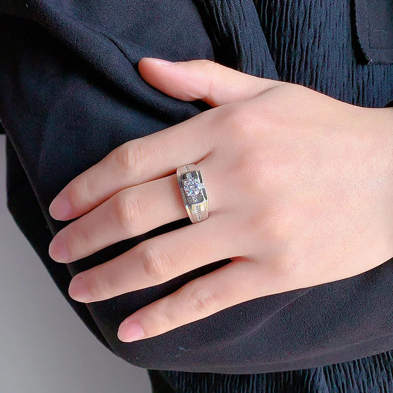 خاتم مويسانيتي فضي عالي الجودة، خاتم بلاتينيوم فارس للرجال، خاتم زفاف رجالي بسيط وأنيق
