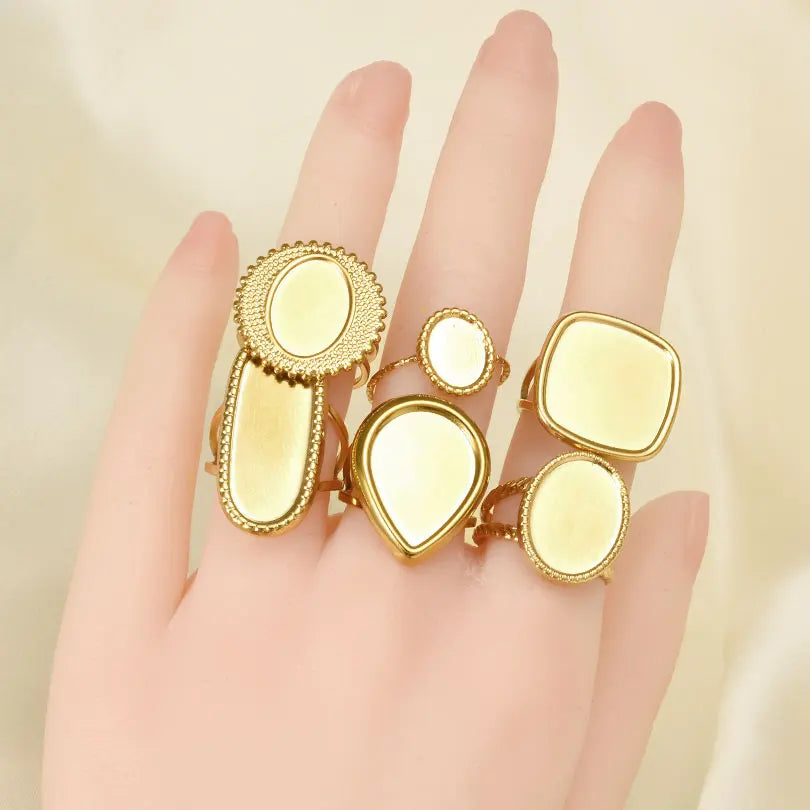 ٦ قطع من الخواتم القصيرة ذات التصميم الهندسي البيضاوي الطويل على شكل قطرة ماء، مصنوعة من الفولاذ المقاوم للصدأ، قابلة للتعديل، مناسبة للنساء والرجال، هدية مثالية للحفلات