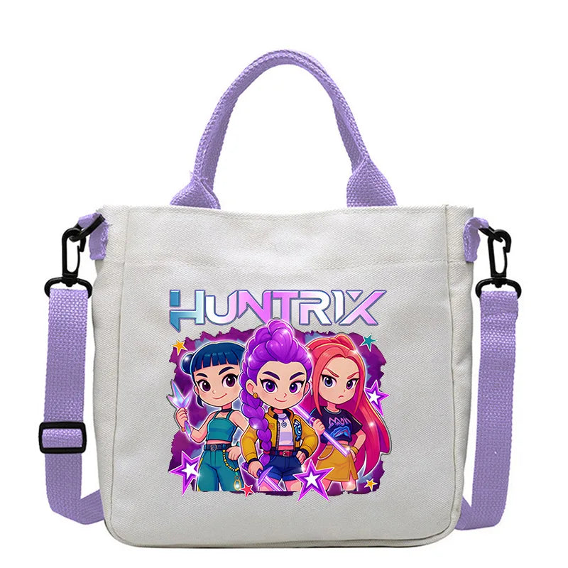 حقيبة قماشية جديدة من KPop Demon Hunters للفتيات، حقيبة يد مربعة أرجوانية بسيطة، حقيبة حمل، حقيبة كتف، هدية عيد ميلاد