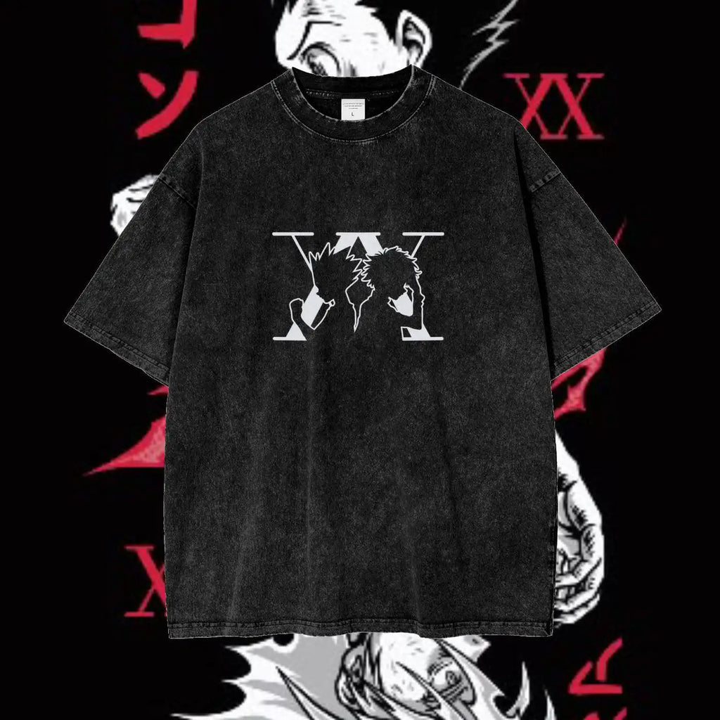 Hunter x Hunter T-shirt Men Gon Freecss Phantom Troupe Killua Zoldyck Men's T-shirt Summer Vintage Snow Washed Anime Unisex Tops