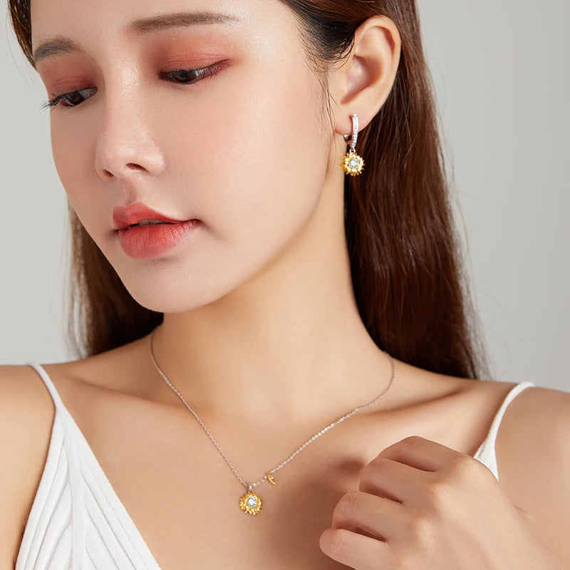 قلادة WOSTU من الفضة الإسترلينية 925 على شكل عباد الشمس وسلسلة طويلة للنساء مجوهرات عصرية CTN212