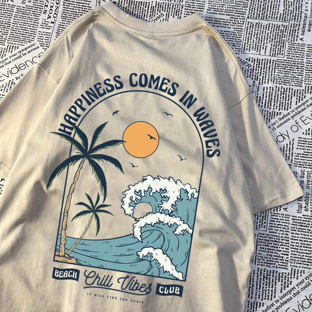 تيشيرتات فضفاضة بتصميمات عصرية مستوحاة من السعادة، مناسبة للرجال والنساء. تتميز هذه التيشيرتات بنقشة مميزة، وهي مثالية للارتداء اليومي أو كطقم ملابس فضفاضة.