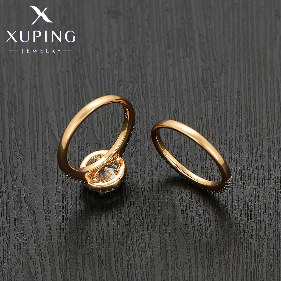 طقم خواتم Xuping Jewelry الدائرية الأنيقة للأزواج، مطلية بالذهب، هدية زفاف أو هدية حفلة X000755118