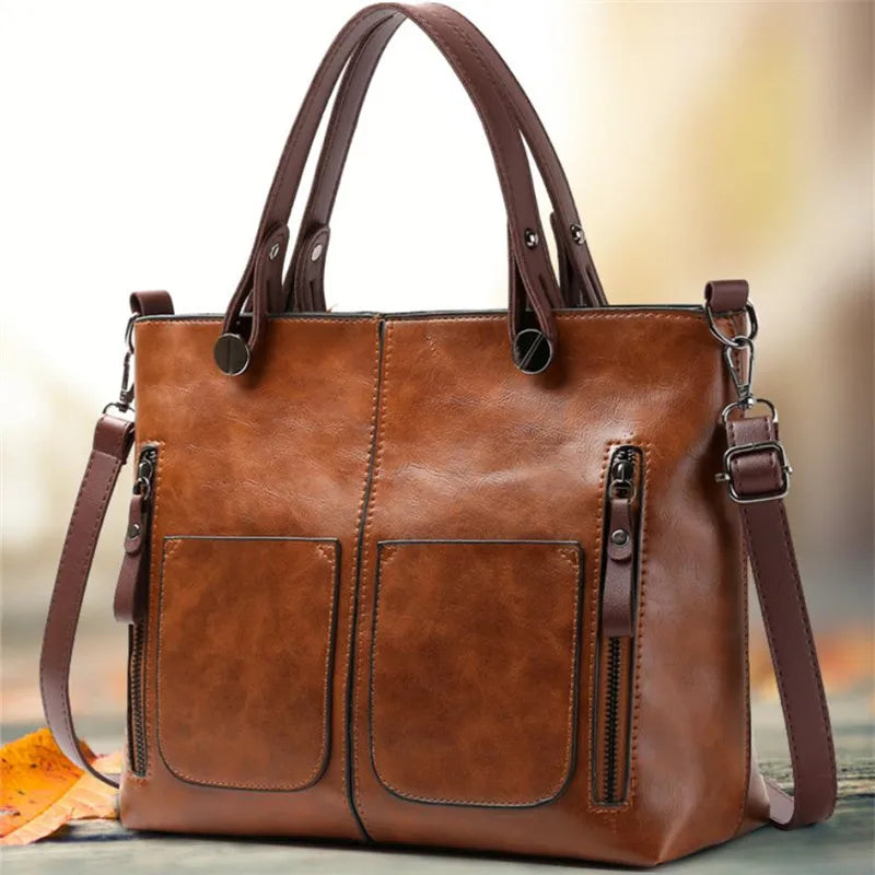 حقيبة كتف جلدية بتصميم كلاسيكي من أوروبا وأمريكا، حقيبة حمل بسحاب وجيبين، حقائب كروس كلاسيكية للنساء للعمل والمناسبات الخاصة