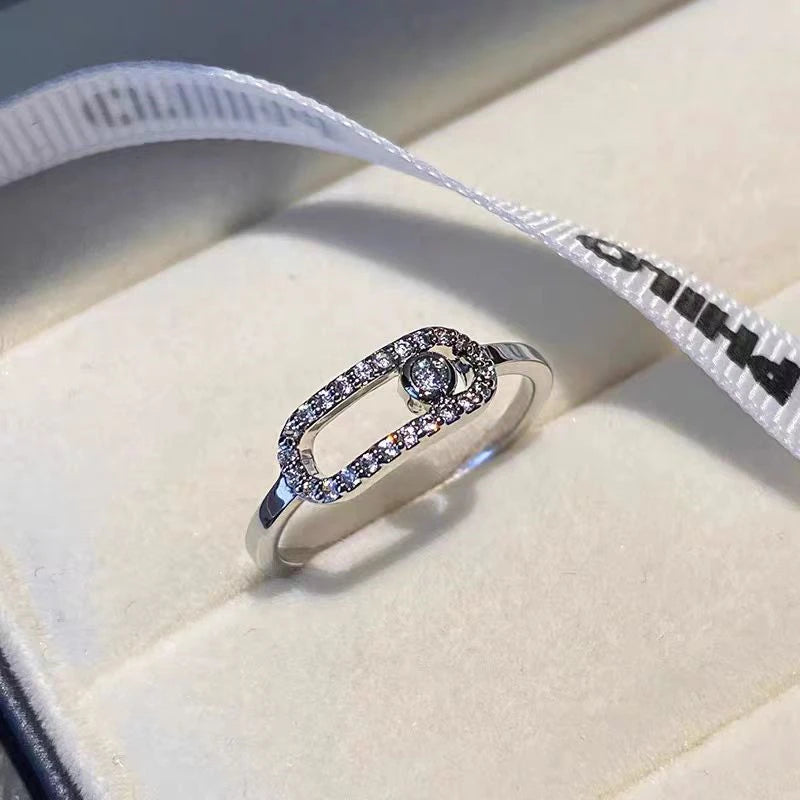 خاتم أنيق مفتوح من الزركون الأبيض للنساء والفتيات، بتصميم هندسي بسيط مجوف، هدية رائعة قابلة للتعديل، مجوهرات فاخرة لحفلات الزفاف